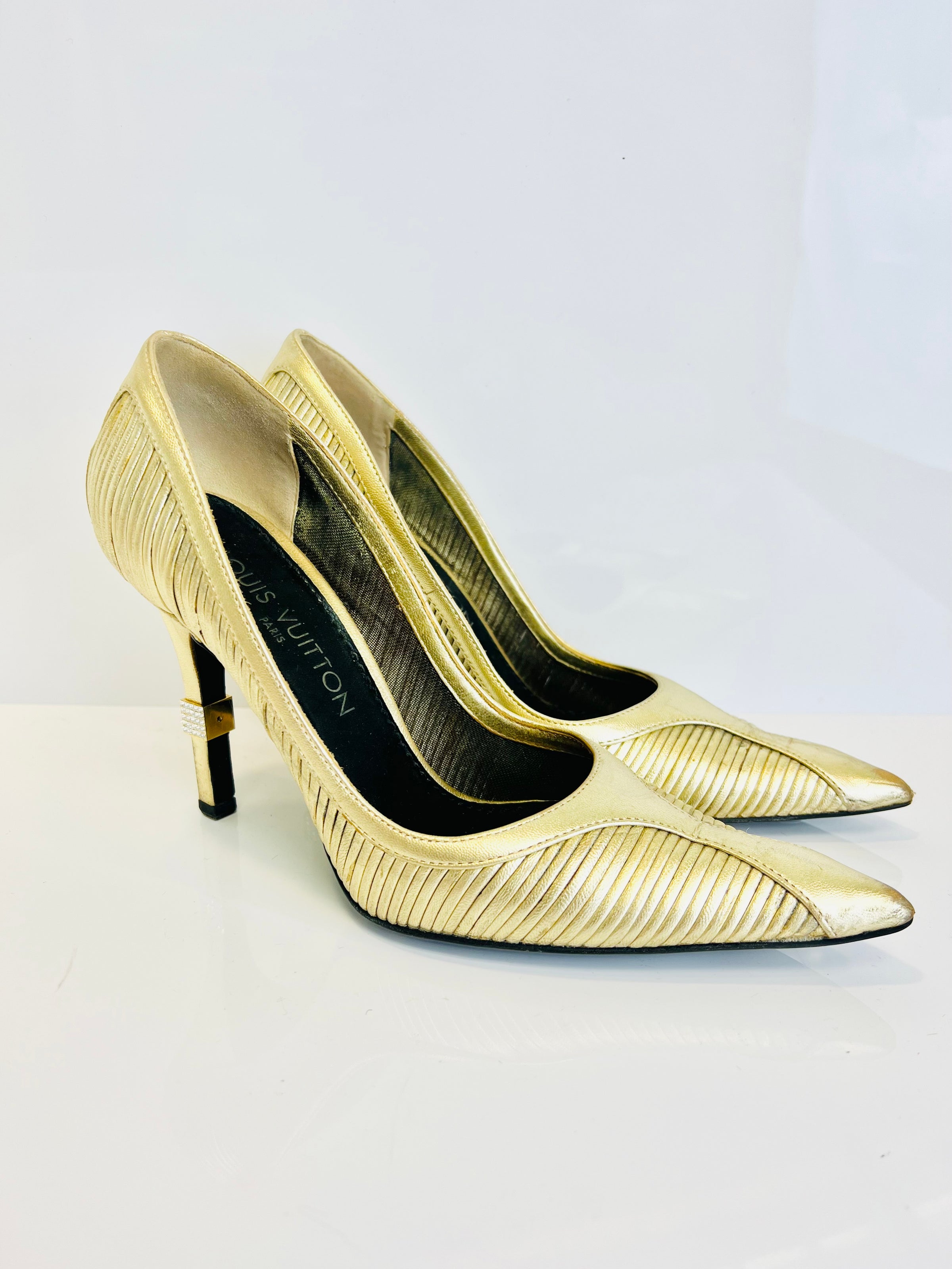 louis vuitton gold high heels